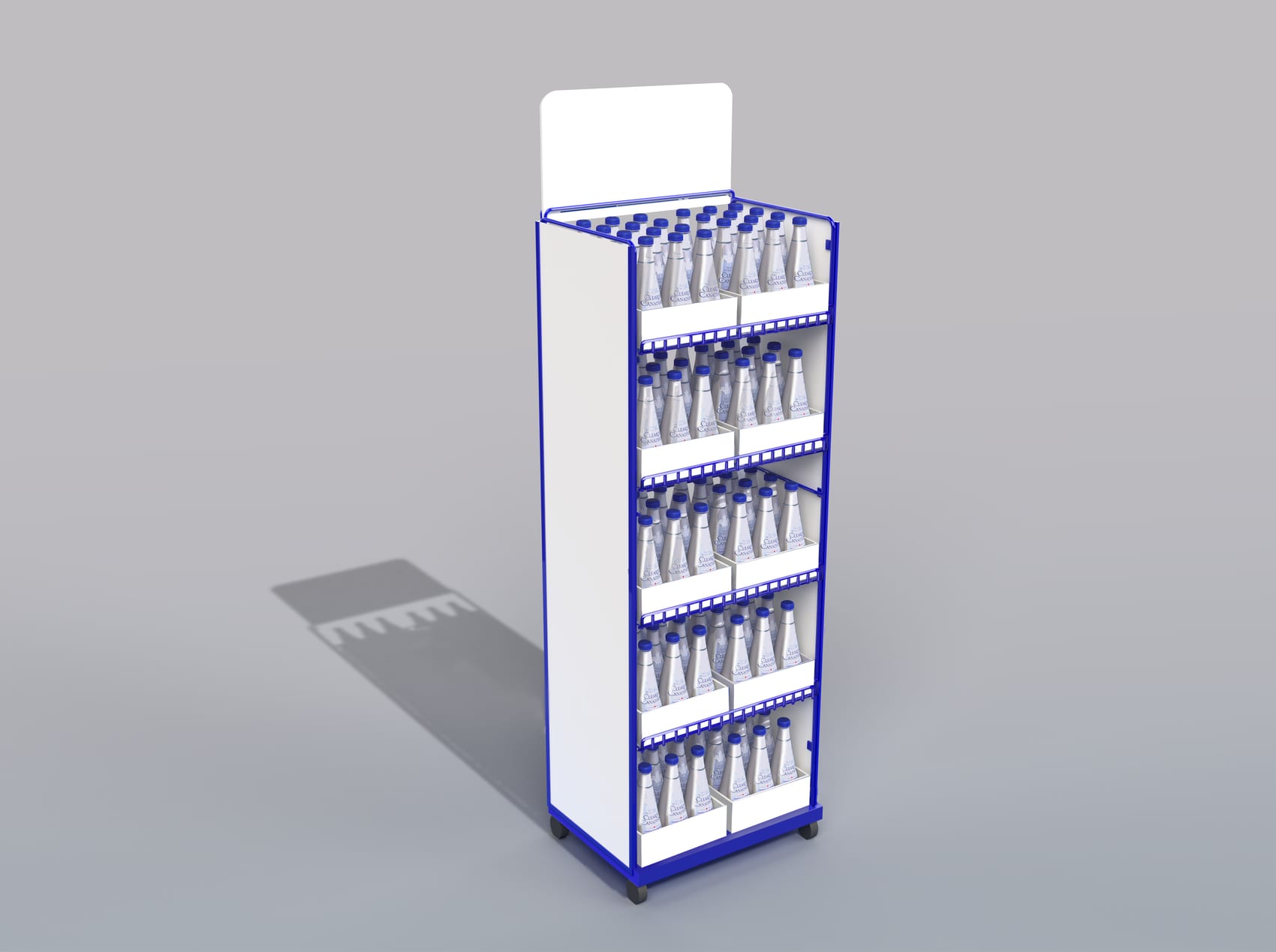 Perspective render of the fully loaded Clearly Canadian display showing its compact footprint
